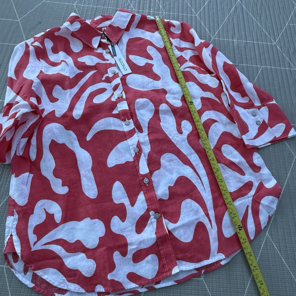 NEW Chicos No Iron Linen Reef 3/4 Sleeve Button Up Sz 2 US 12 Watermelon Punch - Picture 9 of 9